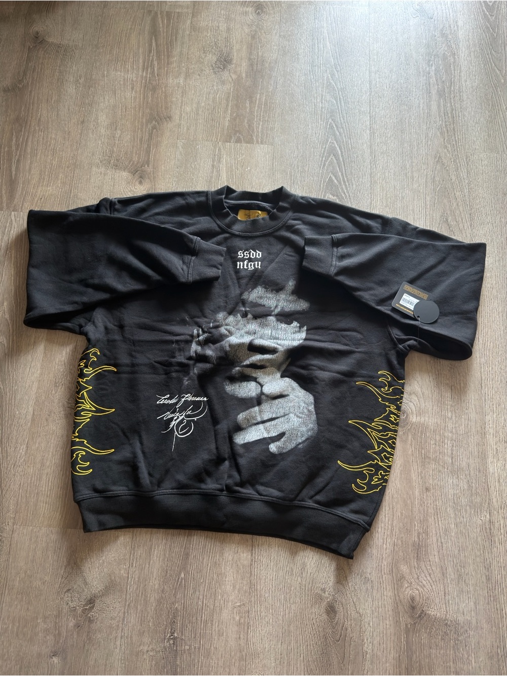 Darc Sport Black Bruce Lee Crewneck Sweatshirt with Yellow Flame Accents
